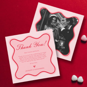 Cartão De Agradecimento Chá de panela Namorados vermelho e rosa