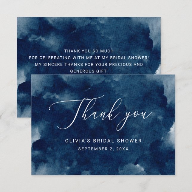 Cartão De Agradecimento Chá de panela náutico Elegante do marinho de aquar (Frente/Verso)