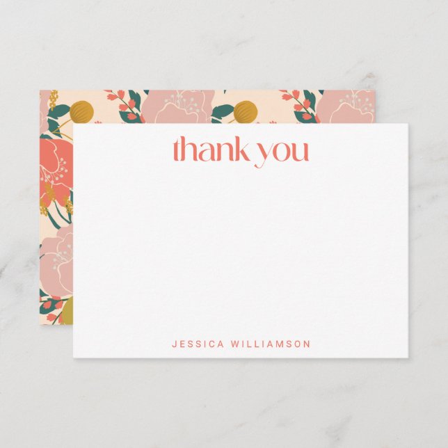 Cartão De Agradecimento Chá de panela Personalizado Botânico Verde Laranja (Frente/Verso)