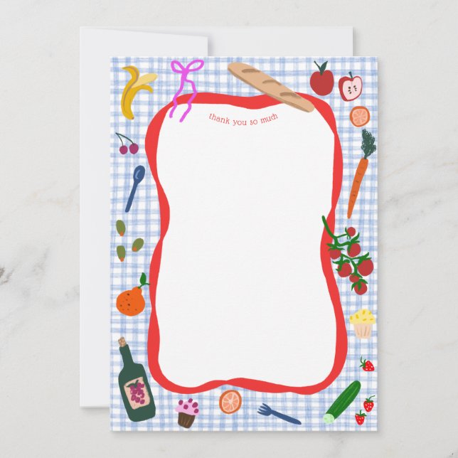 Cartão De Agradecimento Chá de panela PERSONALIZADO Gingham Picnic Moderno (Frente)