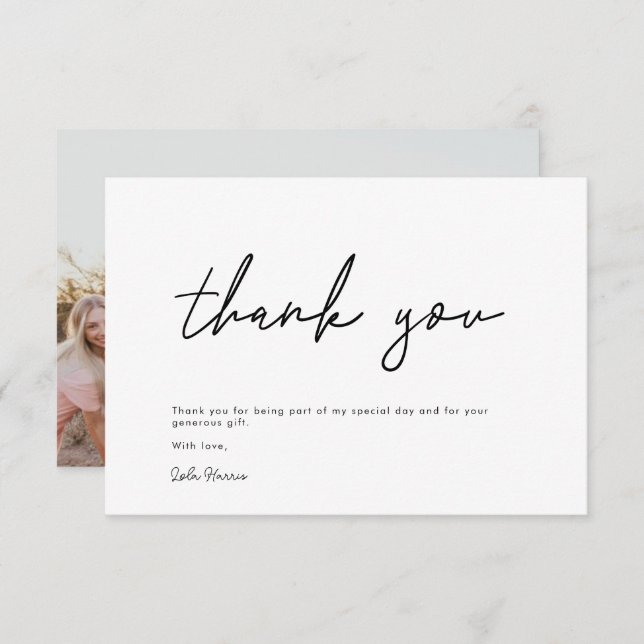 Cartão De Agradecimento Chá de panela Preto de Script Manuscrito Minimalis (Frente/Verso)