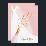 Cartão De Agradecimento Chá de panela Rosa Blush Chic<br><div class="desc">Chá de panela,  obrigado...  nota que uma noiva em seu vestido e véu...  em um fundo rosa pincelado com uma garrafa de vinho espumante,  uma taça de vidro e sequelas de falso spray com o seu obrigado...  você envia uma mensagem no verso. CORRESPONDENTE a itens na nossa coleção.</div>