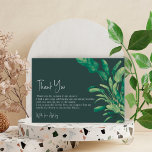 Cartão De Agradecimento Chá de panela verde-vegetação tropical<br><div class="desc">Esquema tropical verde ave verde de cartões de agradecimentos de chá de panela de plantas do paraíso com ilustração exótica de palmeira de aquarela e uma elegante tipografia de fontes de pincel. Perfeito para a festa do chá de panela de Verão.</div>