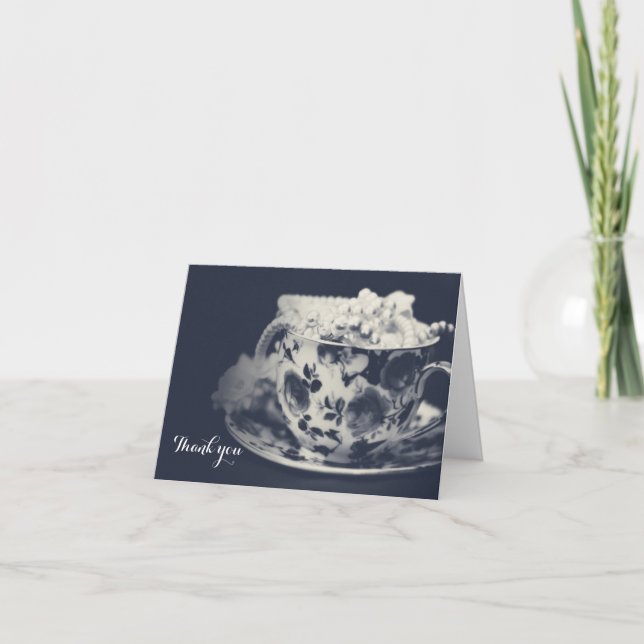 Cartão De Agradecimento Chá Glam & Pérolas Elegante Bridal Chic Obrigado (Frente)