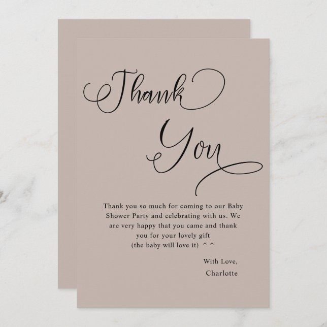 Cartão De Agradecimento Chá Menino de Caligrafia Mínima Moderna (Frente/Verso)