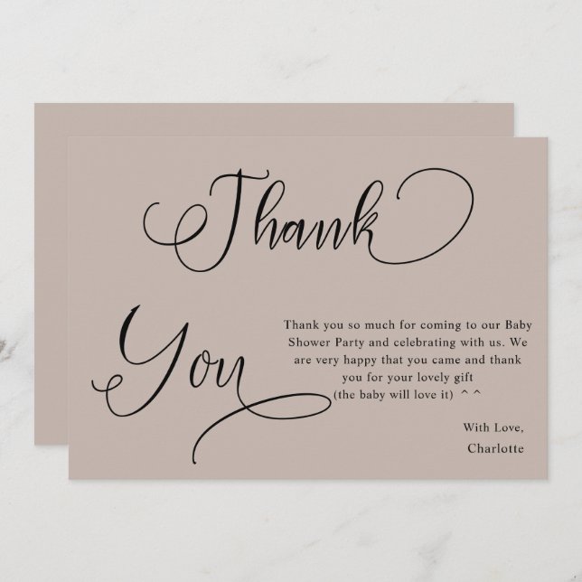 Cartão De Agradecimento Chá Moderno Mínimo de Caligrafia (Frente/Verso)