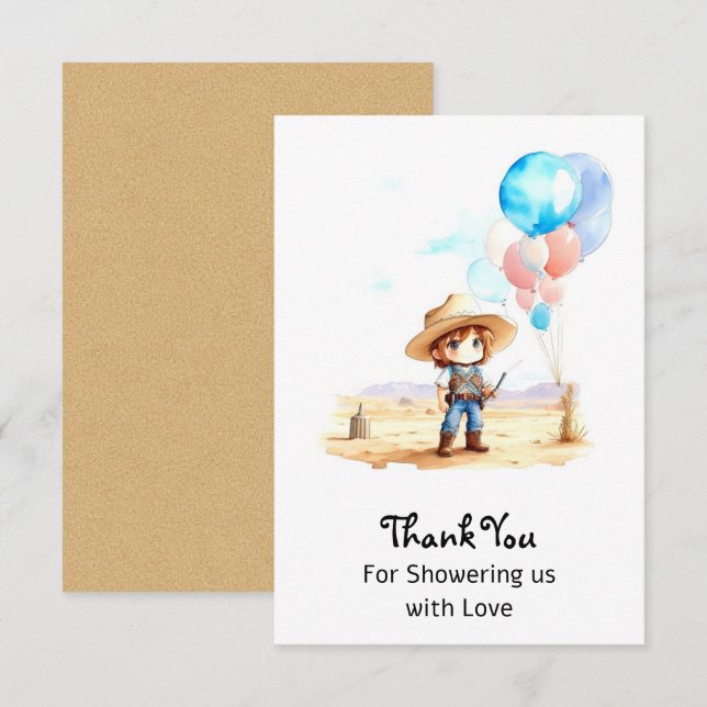 Cartão De Agradecimento Chá Oeste Selvagem do Bebê-Bebê-Aventura Cowboy (Frente/Verso)