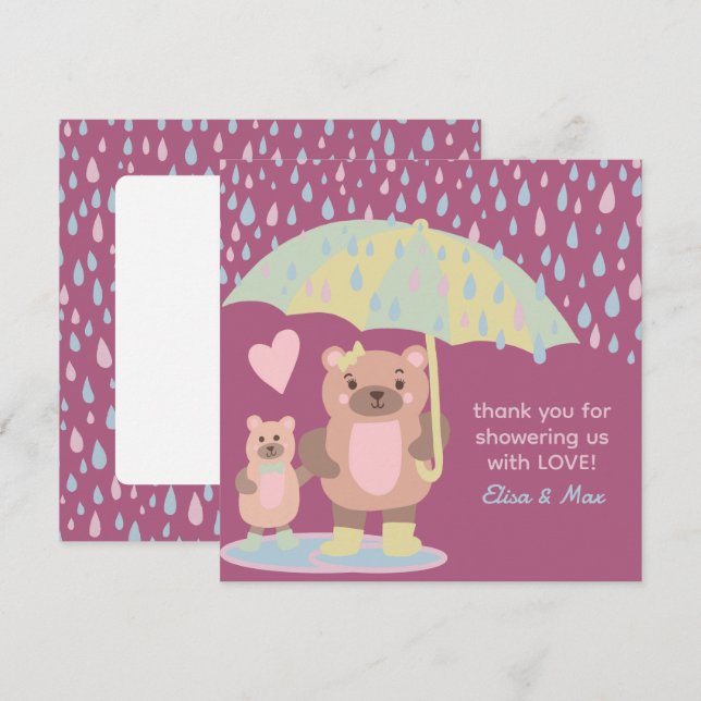 Cartão De Agradecimento Chá Personalizado Do Raindrogue Pudles Mama & Bear (Frente/Verso)