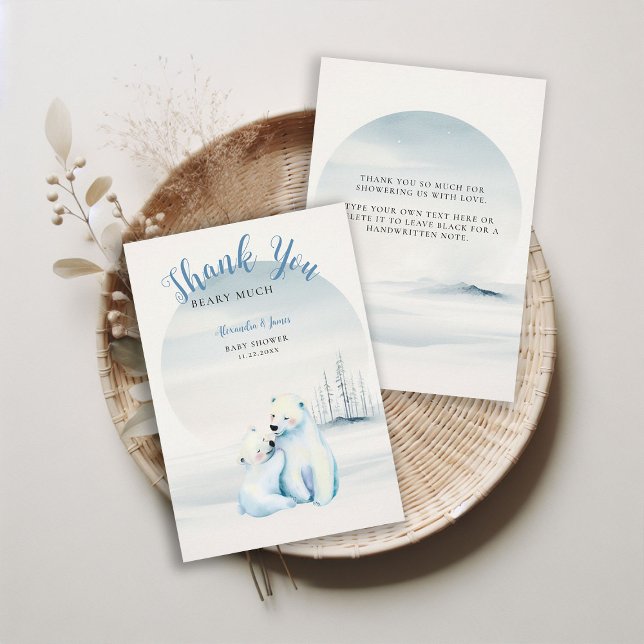 Cartão De Agradecimento Chá Polar Bear Cub (winter boy baby shower bearly wait polar bear mama cub watercolor cute adorable thank you card)