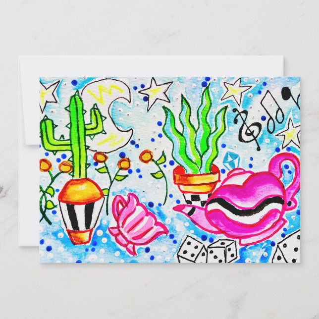 Cartão De Agradecimento Chá Rosa & Cactus (Frente)