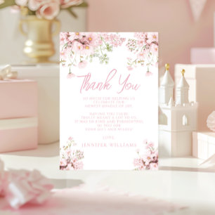 Cartão De Agradecimento Chá Rosa Floral de Bebê de Flor Selvagem