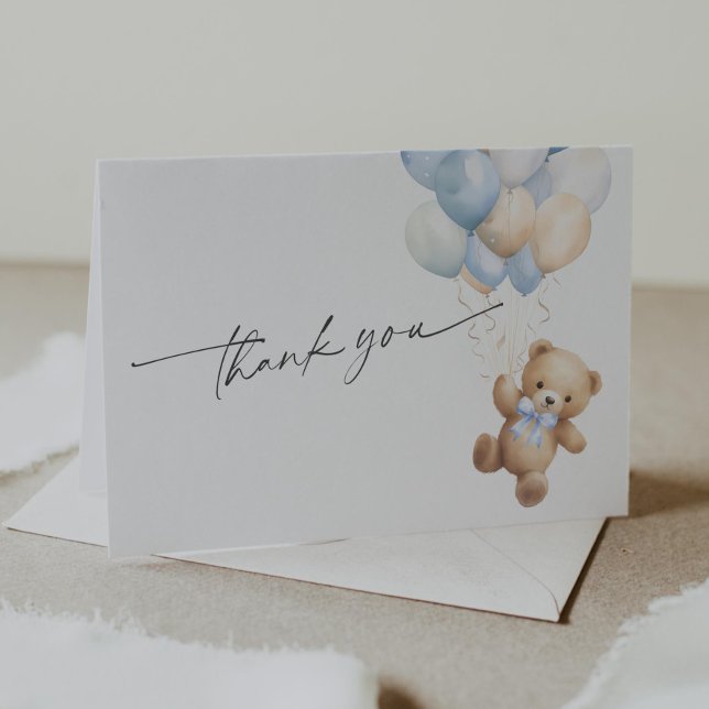 Cartão De Agradecimento Chá Simples Blue Teddy Bear Boy (Blue We Can Bearly Wait, Teddy Bear Gender Neutral baby Shower Thank you Cards.)