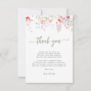 Cartão De Agradecimento Chá verde elegante chuvinha de flores baby shower