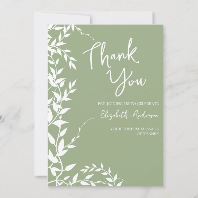 Cartão De Agradecimento Chá Verde Folhas Botânicas Chá de Bebê (Frente)