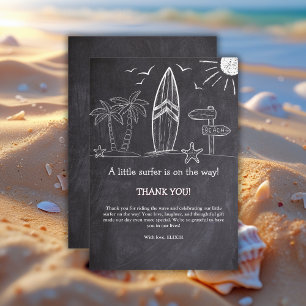 Cartão De Agradecimento Chalkboard A Little Surfer Chá de fraldas