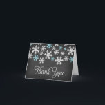 Cartão De Agradecimento Chalkboard Blue and White Snowflake Thank You<br><div class="desc">Light blue and white snowflakes on a chalkboard background. A trendy design for a boy baby shower thank you card.</div>