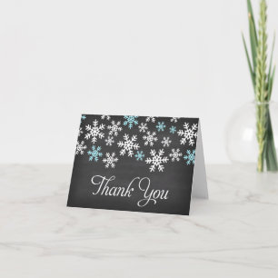 Cartão De Agradecimento Chalkboard Blue and White Snowflake Thank You
