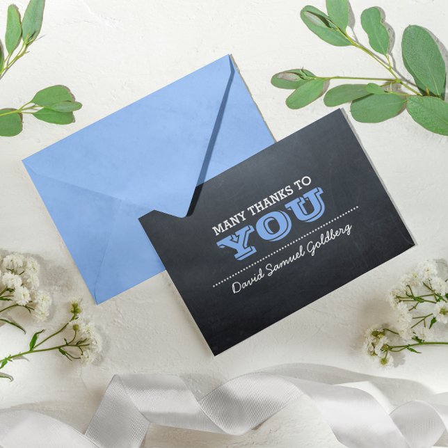 Cartão De Agradecimento Chalkboard Blue Bar Mitzvah Thank You Note (Criador carregado)