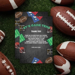 Cartão De Agradecimento Chalkboard É o Chá de fraldas de futebol do Game T