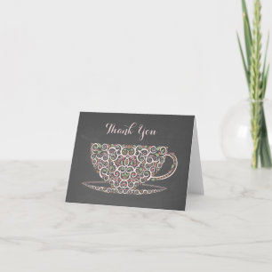 Cartão De Agradecimento Chalkboard Lacy Teacup Tea Obrigado Nota