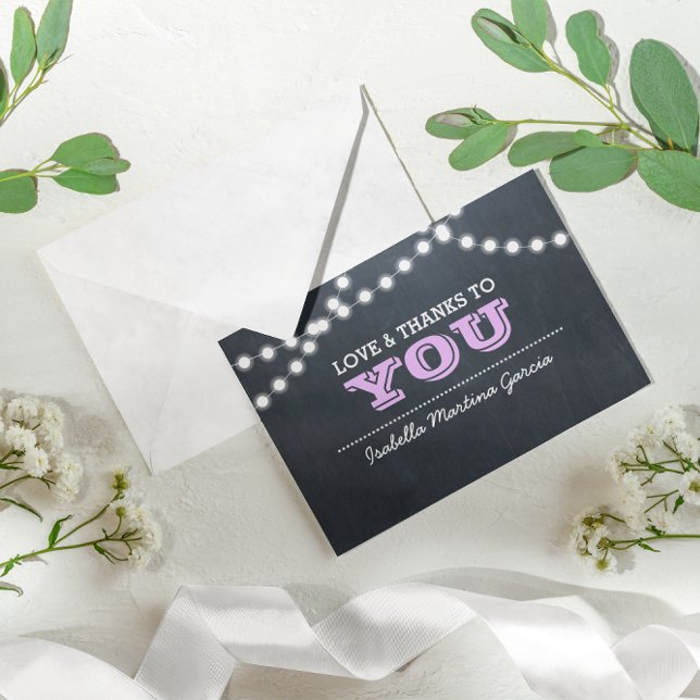 Cartão De Agradecimento Chalkboard Lights Lilac Quinceañera Thank You Note (Criador carregado)