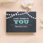 Cartão De Agradecimento Chalkboard Lights Teal Bat Mitzvah Thank You Note<br><div class="desc">Show your gratitude in style with these shabby chic Thank You Notes. Each line of text is fully customizable,  including optional inside message,  to say just what you want (delete to leave blank).</div>