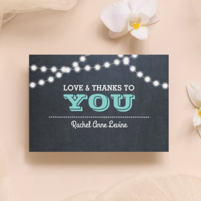 Cartão De Agradecimento Chalkboard Lights Teal Bat Mitzvah Thank You Note (Criador carregado)