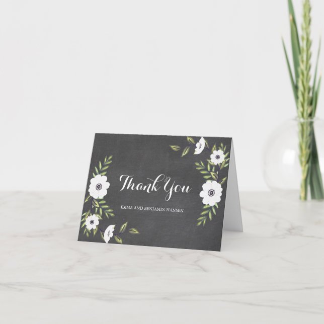 Cartão De Agradecimento Chalkboard Painted Anemones - thank you note cards (Frente)