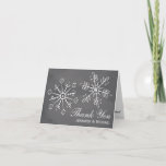 Cartão De Agradecimento Chalkboard Snowflake Wedding Thank You Note Cards<br><div class="desc">Beautiful snowflake wedding thank you cards with two pretty snowflakes with a leaf and floral design and heart shaped snow and ice reflections inside the thank you note. Pretty chalkboard background in different shades of gray. Perfect for a winter wonderland holiday or Christmas themed wedding. It can be personalized with...</div>