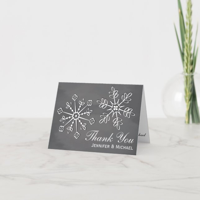Cartão De Agradecimento Chalkboard Snowflake Wedding Thank You Note Cards (Frente)
