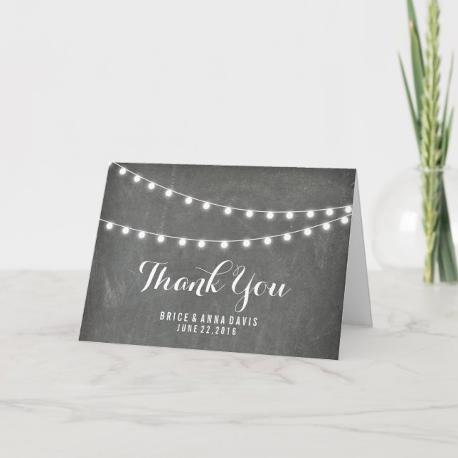 Cartão De Agradecimento Chalkboard Summer String Light Thank You (Frente)