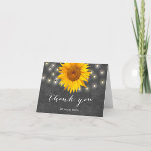 Cartão De Agradecimento Chalkboard Sunflower & String Lights Obrigado