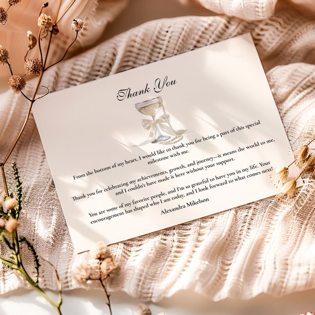 Cartão De Agradecimento Champagne Pearl Bow Graduation (Criador carregado)