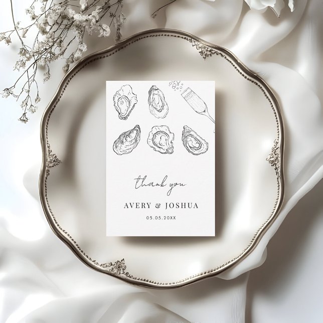 Cartão De Agradecimento Champanhe Desenhado Mão E Casamento De Ostras (Criador carregado)