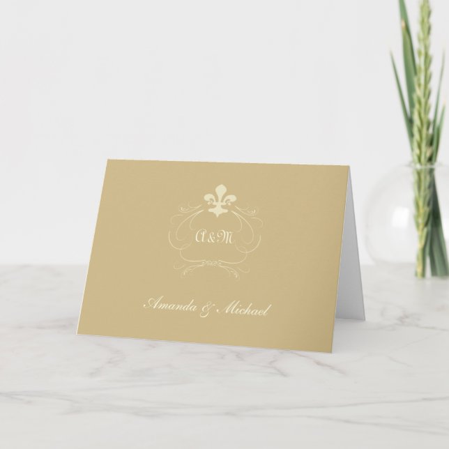 Cartão De Agradecimento Champanhe Dourado Casamento Fleur de Lis Obrigado (Frente)