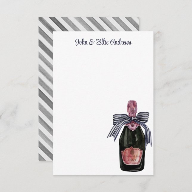 Cartão De Agradecimento Champanhe francês aquarela com Arco stripteado (Frente/Verso)