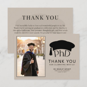 Cartão De Agradecimento Chapéu de Doutorado Personalizado de PhD para Form