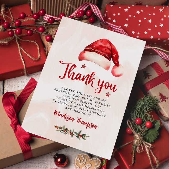 Cartão De Agradecimento Chapéu de Natal do Papai Noel Festa de Aniversário (Criador carregado)