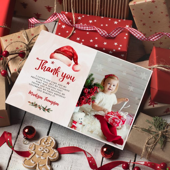 Cartão De Agradecimento Chapéu de Papai Noel de Natal Foto de Aniversário  (Criador carregado)