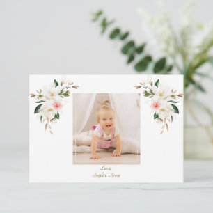 Cartão De Agradecimento Charm White Magnolia Photo Girl Baptism