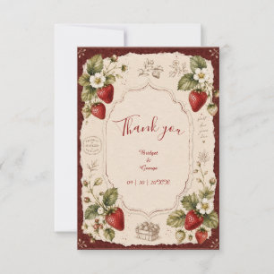 Cartão De Agradecimento Charme Botânico de Casamento de Morango Vintage
