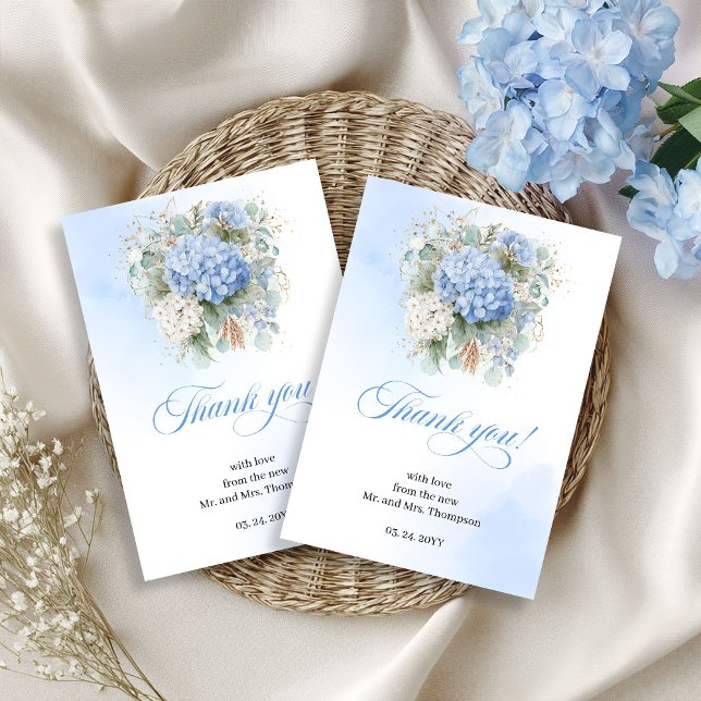 Cartão De Agradecimento Charming Blue Hydrangeas Eucalyptus Wedding thanks (Charming Blue Hydrangeas Eucalyptus Wedding thank you card

)