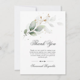 Cartão De Agradecimento CHAVEIRO de casamento Greenery Botânico Dourado