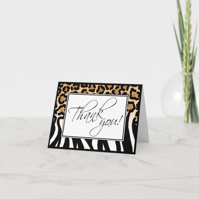 Cartão De Agradecimento Cheetah Print to Zebra Print Custom Thank You Card (Frente)