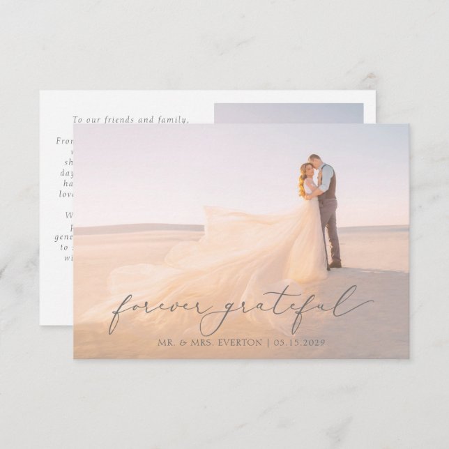 Cartão De Agradecimento Cheio Feminino De Caligrafia Leve Foto Do Que (Frente/Verso)