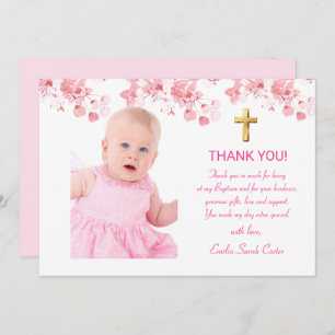 Cartão De Agradecimento Cherry Blossom Floral Foto Cross Girl Baptism