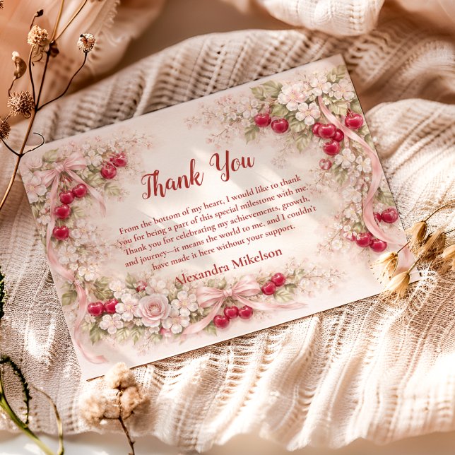 Cartão De Agradecimento Cherry Blossom Garden Girl 1st Birthday (Criador carregado)