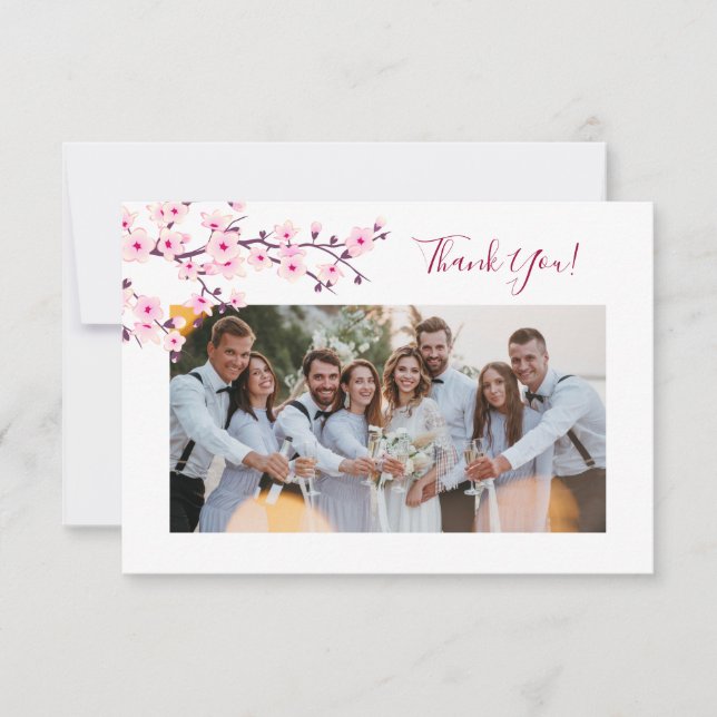 Cartão De Agradecimento Cherry Blossom Photo Wedding Thank You Card (Frente)