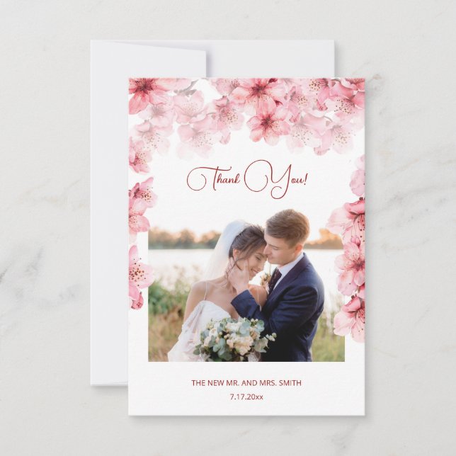 Cartão De Agradecimento Cherry Blossom Photo Wedding Thank You Card (Frente)
