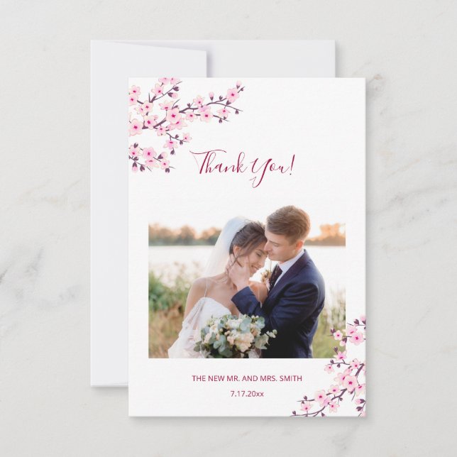 Cartão De Agradecimento Cherry Blossom Photo Wedding Thank You Card (Frente)